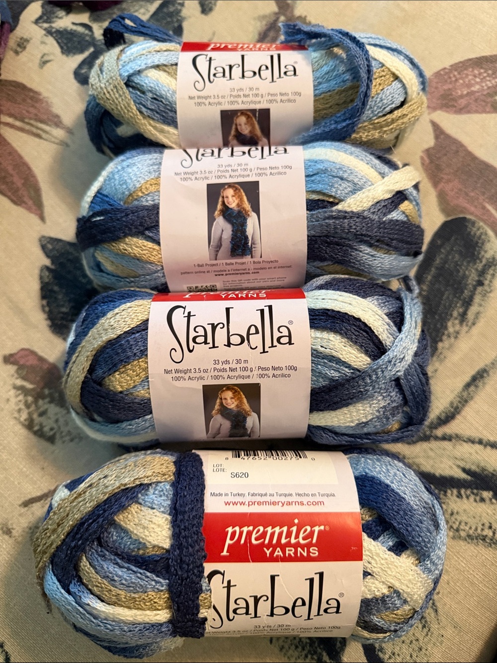 Starbella Variegated Acrylic Yarn - Navy, Light Blue, Cream